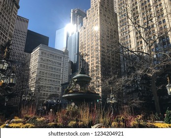 Jacob Wrey Mould Fountain In Manhattan, New York On A Sunny Autumn Day