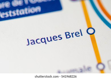 Jacques Brel Station. Brussels Metro map.