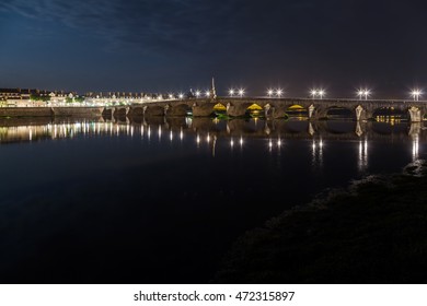 Jacques Gabriel Bridge At Night In Blois, France.