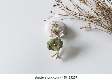 Jade Jewelry Brooch, White Background