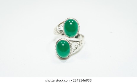 Jade silver ring on white background