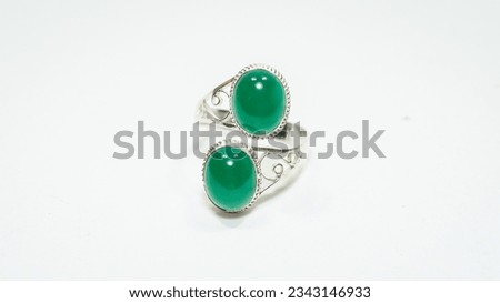 Jade silver ring on white background