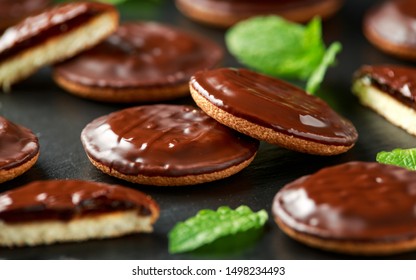 Jaffa Cakes Sweet Cookies With Orange And Chocolate