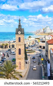 Jaffa Old City Clock Tower. Tel Aviv In The Background.