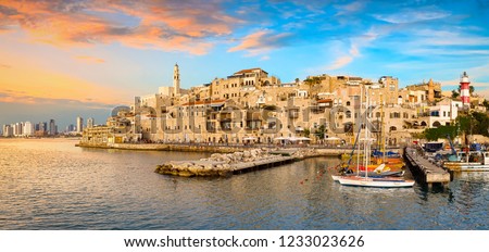 Jaffa old city and sea port. Panoramic view