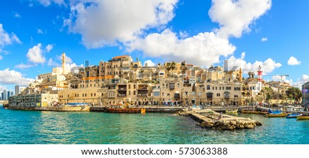 Jaffa old city and sea port. Panoramic view.