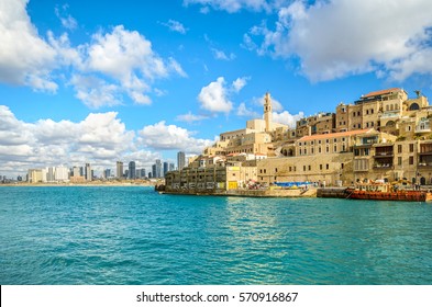 Jaffa old city and Tel Aviv coastline.
