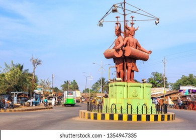 Jagdalpur ,20 December,2011:Tribal Bison Horn Dancers Sculptures Larger Than Life Installed As Folk Art On City Road Circles And Squares, Jagdalpur,
Bastar,Chhattisgarh,India,Asia
