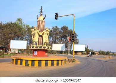 Jagdalpur ,20 December,2011:Tribal Bison Horn Dancers Sculptures Larger Than Life Installed As Folk Art On City Road Circles And Squares, Jagdalpur,
Bastar,Chhattisgarh,India,Asia
