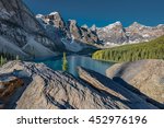 Jagged Rocks Above Moraine Lake in the ten peaks valley