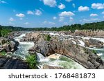 Jagged rocks, breathtaking views, and the dangerous white waters of the Potomac River at the Great Falls Park in McLean, Fairfax County, Virginia.