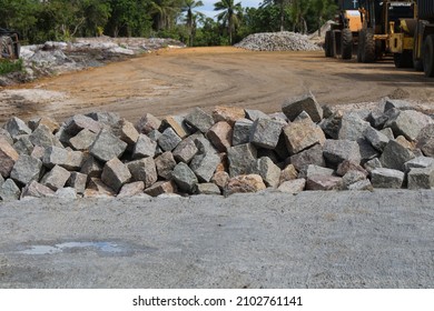 Jaguaripe, Bahia, Brazil - 01 03 2022: Street Being Paved With Cobblestone