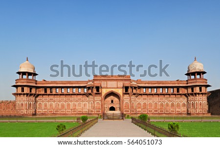 The Jahangir Palace inside the Red Fort in Agra, Uttar Pradesh state of India. Agra Red Fort was the main residence of the emperors of the Mughal Dynasty.