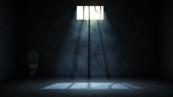 Jail Break Concept. Prison Break For Crime, Murder Or Escape , Freedom Concept. Prison Room With Broken Prison Bar.