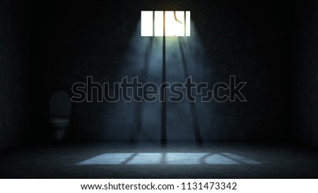 jail break concept. prison break for crime, murder or escape , freedom concept. Prison room with broken prison bar.