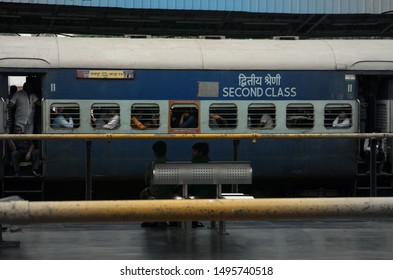 Jaipur, India, August, 2019, Train With Crowded Second Class Railroad Car.