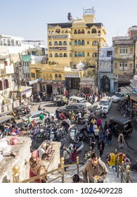 Jaipur, India - December 19 2015: A Busy Market Square In India.