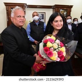 Jaipur, India, January 31, 2022: Senior IAS (Indian Administrative Service) Officer Usha Sharma Takes Charge As Chief Secretary Of Rajasthan After Farewell Ceremony Of IAS Niranjan Arya.