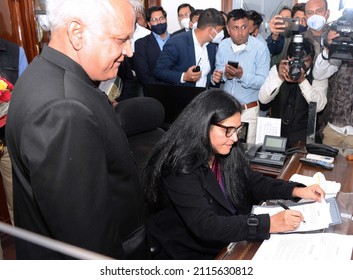 Jaipur, India, January 31, 2022: Senior IAS (Indian Administrative Service) Officer Usha Sharma Takes Charge As Chief Secretary Of Rajasthan After Farewell Ceremony Of IAS Niranjan Arya.