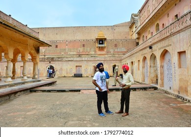 Jaipur, India, July 22nd 2018 - Sikhs on  furth courtyard of Amber Fort with zenana, women's quarters, and pavilion where queens used to meet - Shutterstock ID 1792774012
