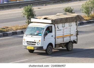 Jaipur, India - March 2, 2022: White Compact Truck Tata Ace At An Intercity Road.