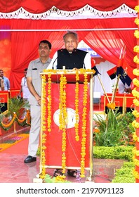 Jaipur, India, September 2, 2022: Rajasthan Chief Minister Ashok Gehlot Addresses During Convocation Parade Ceremony At Rajasthan Police Academy In Jaipur.