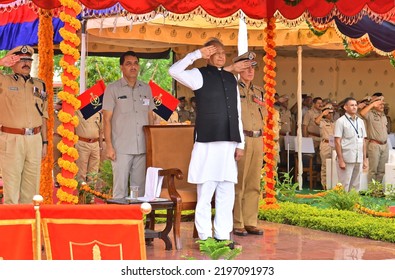 Jaipur, India, September 2, 2022: Rajasthan Chief Minister Ashok Gehlot Inspect The Guard Of Honour During Convocation Parade Ceremony At Rajasthan Police Academy In Jaipur.