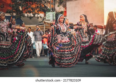 Jaipur, Rajasthan, India- April 05, 2022: Folk Dance In Gangaur Festival.