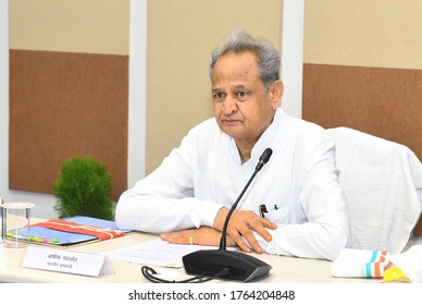 Jaipur, Rajasthan, India, June 26, 2020: Chief Minister Ashok Gehlot Speaks In A Online Workshop On Technical Education At Bikaner Technical University, Through Video Conference From Jaipur.