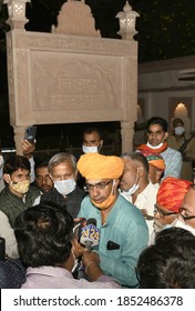 Jaipur, Rajasthan, India, Nov. 11, 2020: Gurjar Community Leader Colonel Kirori Singh Bainsla's Son Vijay Bainsla Addresses Media Outside Chief Minister Residence In Jaipur.