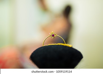 Jaipur,Rajasthan/India - April 1 2018
Gold Bridal Nose Ring  Wedding Nose Ornament With Diamond | Nose To Ear Chain