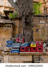 Jaisalmer, India - CIRCA 2021: Crates Of Cold Drinks Placed Outside Under A Tree