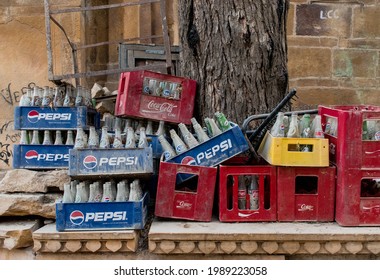 Jaisalmer, India - CIRCA 2021: Crates Of Cold Drinks Placed Outside Under A Tree