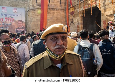  Jaisalmer, Rajasthan, India - January 15 2021: Police Tries To Control The Crowd Came To See The Coronation Ceremony