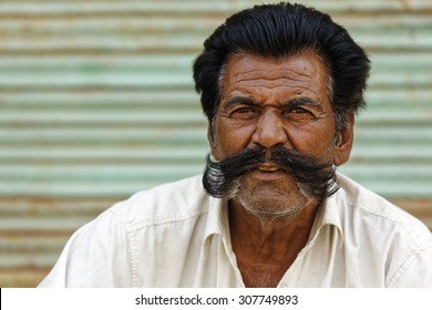 Jaisalmer,India - November 8,2014 :Unidentified Rajasthani  Men With His Walrus Moustache ,Jaisalmer,India .Walrus Mustache Is Very Popular Among Men Population In Rajasthan Region.