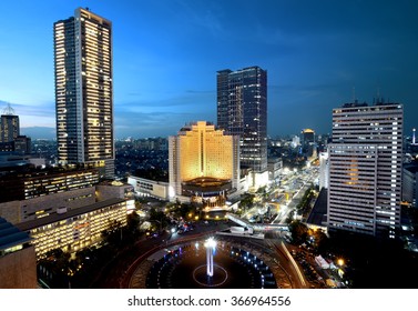 Jakarta City At Night With Modern Building