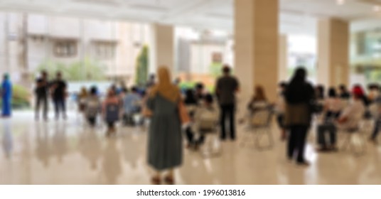 Jakarta, Indonesia 09 June 2021: Defocused Background Of A Scene Of The Activities Of Busy People In The Hospital