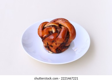 Jakarta Indonesia, 1 November 2022, Nutella Babka Bread Served On Plate Isolated On White Background