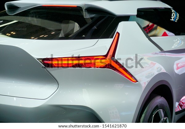  Jakarta, Indonesia - 12 August 2018. The motorshow.\
Sexy brake or stop lamp. White body and red lamp.                  \
           
