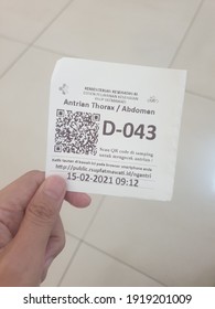 Jakarta, Indonesia - 15 Feb 2021  :  Hospital Queue Number For X-rays