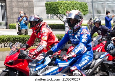 Jakarta, Indonesia - 16 March 2022. Parade MotoGP Mandalika, Indonesia At Jakarta Street. Featured Marc Márquez, Francesco Bagnaia,  Álex Rins, And More.