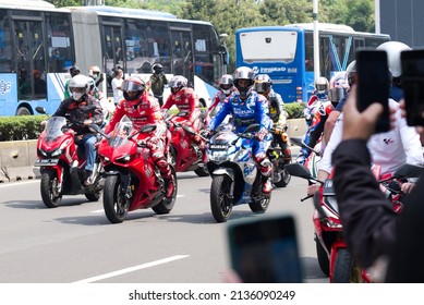 Jakarta, Indonesia - 16 March 2022. Parade MotoGP Mandalika, Indonesia At Jakarta Street. Featured Marc Márquez, Francesco Bagnaia,  Álex Rins, And More.