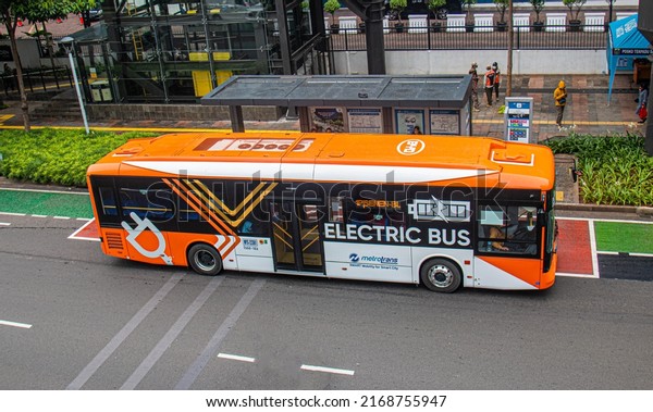 Jakarta, Indonesia - 18 June 2022:\
Transjakarta is the first Bus Rapid Transit transportation system\
in Southeast Asia and South Asia. Currently, the Transjakarta\
Electric Bus is\
available.