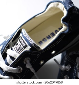 Jakarta - Indonesia, 22 Oct 2021: Converse All Star Sneakers In Blue And White.
