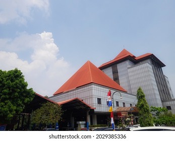Jakarta - Indonesia, 23 August 2021: The North and Central Jakarta Samsat buildings where the vehicle number certificate was extended, white clouds appeared in the blue sky.