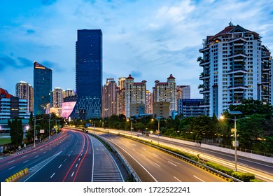 Jakarta, Indonesia - 3rd May 2020: Empty Or Deserted Jakarta Street In Times Of Covid 19 Pandemic. People Are Working From Home To Reduce The Spread Of Covid 19 Epidemic.