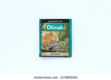 Jakarta Indonesia, 4 July 2022, Dilmah Pure Peppermint Leaves Tea Bag Packed On Sachet, Isolated On White Background