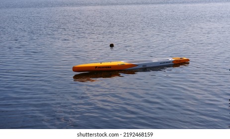 Jakarta, Indonesia - August 22, 2022: An Empty Canoe That Floats On The Lake