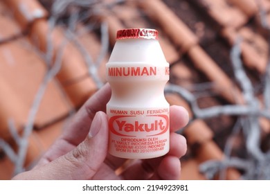 Jakarta, Indonesia - August 28 2022: Yakult Is A Dietary Supplement In The Form Of Probiotic Drinks. Yakult Contains The Good Bacteria Lactobacillus Casei Shirota Strain.