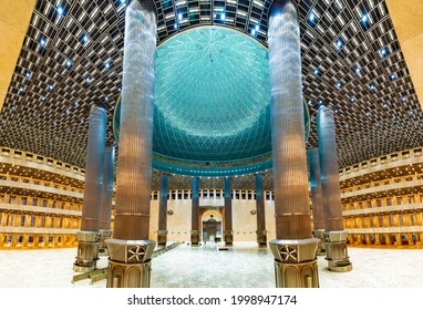 Jakarta, Indonesia - CIRCA June 2021: Interior of the new Istiqlal Mosque in Jakarta, after renovation in the year 2020